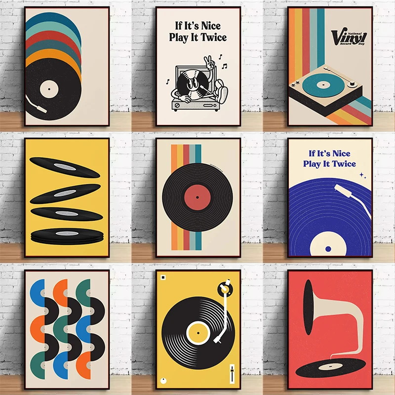 Musical Instrument Tuba - Mid Century Vinyl Record Canvas Wall